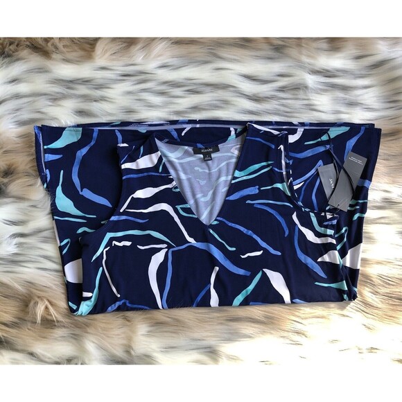 ALFANI BLOUSES TOP TUNIC SIZE SMALL SLEEVELES V-NECK BLUE PRINTED - Picture 11 of 13